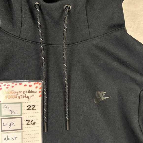 Nike Mens Sportswear Tech Fleece Hoodie M Black Zip Sleeve Pocket Gummy Logo - Picture 9 of 11
